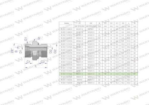 Przyłączka hydrauliczna metryczna BB (XGE) M26x1.5 18L x M22x1.5 ED Waryński ( sprzedawane po 2 )-26248