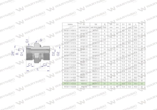 Przyłączka hydrauliczna metryczna BB (XGE) M30x2 22L x M22x1.5 ED Waryński ( sprzedawane po 2 )-26259