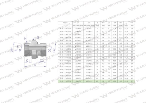 Przyłączka hydrauliczna metryczna BB (XGE) M30x2 22L x M26x1.5 ED Waryński ( sprzedawane po 2 )-26265
