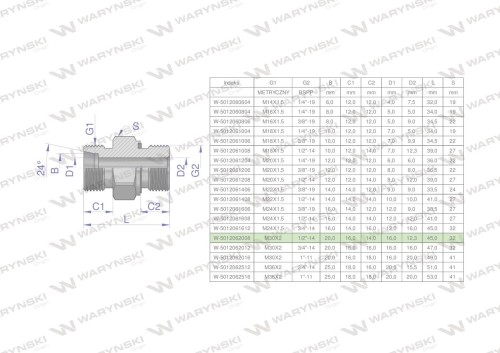 Przyłączka hydrauliczna (odmiana ciężka XGE) BB M30x2 20S x 1/2" BSP ED Waryński ( sprzedawane po 2 )-26505