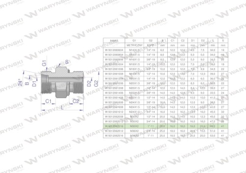 Przyłączka hydrauliczna (odmiana ciężka XGE) BB M30x2 20S x 1" BSP ED Waryński ( sprzedawane po 2 )-26517
