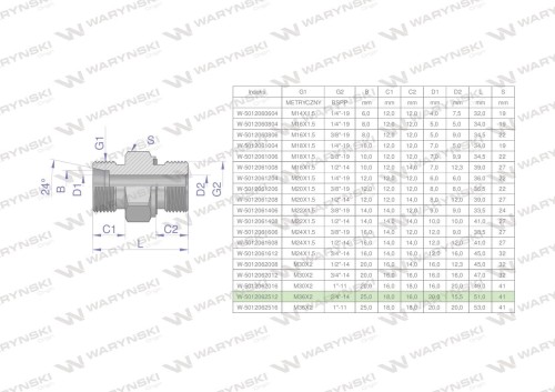 Przyłączka hydrauliczna (odmiana ciężka XGE) BB M36x2 25S x 3/4" BSP ED Waryński ( sprzedawane po 2 )-26523
