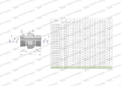 Przyłączka hydrauliczna (odmiana ciężka XGE) BB M36x2 25S x 1" BSP ED Waryński ( sprzedawane po 2 )-26528