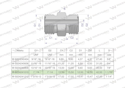 Złączka hydrauliczna calowa BB 1" ORFS (UNF) Waryński-26104
