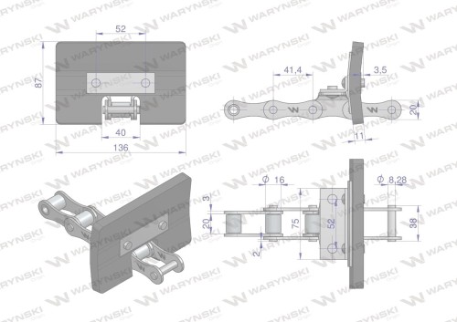 Łańcuch podajnika ziarnowego kpl. 38 łopatek 86 x 136 mm zastosowanie 5058200335 Bizon Rekord Waryński-20119