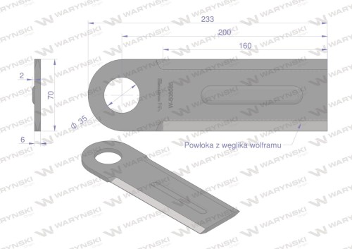 Nóż przystawki do kukurydzy napawany 230x70x6 otwór 35mm zastosowanie Geringhoff WARYŃSKI-40295