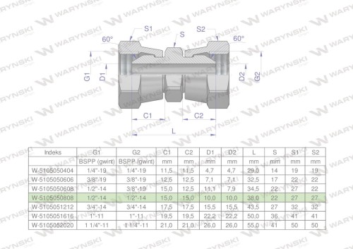 Złączka hydrauliczna calowa AA 1/2" BSP Waryński ( sprzedawane po 2 )-24949