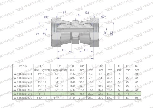Złączka hydrauliczna calowa AA 1" BSP Waryński-24961