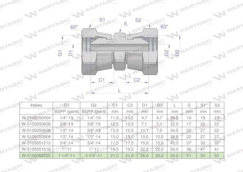 Złączka hydrauliczna calowa AA 1 1/4" BSP Waryński-24967