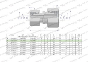 Złączka hydrauliczna metryczna AA M16x1.5 10L x M12x1.5 06L Waryński ( sprzedawane po 2 )