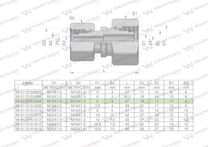 Złączka hydrauliczna metryczna AA M16x1.5 10L x M14x1.5 08L Waryński ( sprzedawane po 2 )