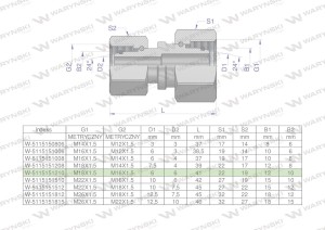 Złączka hydrauliczna metryczna AA M18x1.5 12L x M16x1.5 10L Waryński ( sprzedawane po 5 )