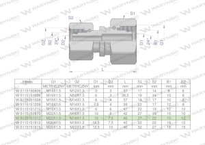 Złączka hydrauliczna metryczna AA M22x1.5 15L x M18x1.5 12L Waryński ( sprzedawane po 5 )