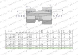 Złączka hydrauliczna metryczna AA M26x1.5 18L x M22x1.5 15L Waryński