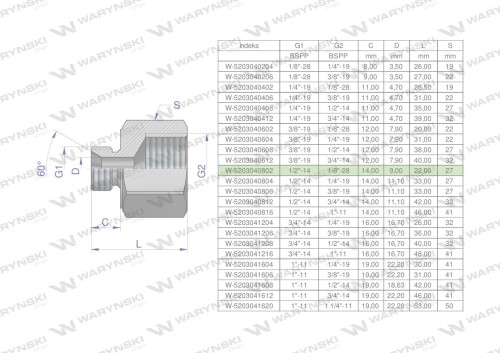 Tulejka różnicowa hydrauliczna calowa AB 1/2"GZ x 1/8"GW BSP Waryński ( sprzedawane po 2 )-25483