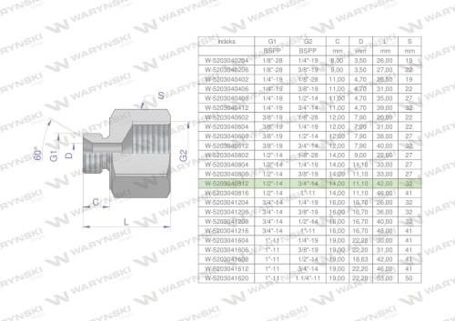 Tulejka różnicowa hydrauliczna calowa AB 1/2"GZ x 3/4"GW BSP Waryński ( sprzedawane po 2 )-25501