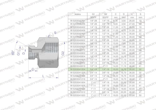 Tulejka różnicowa hydrauliczna calowa AB 3/4"GZ x 1/4"GW BSP Waryński ( sprzedawane po 2 )-25512