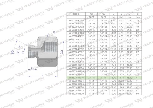 Tulejka różnicowa hydrauliczna calowa AB 3/4"GZ x 1"GW BSP Waryński-25530