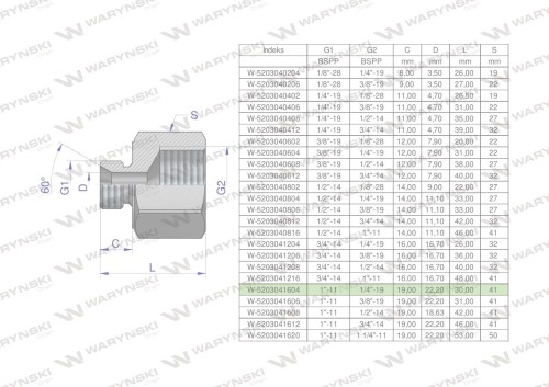 Tulejka różnicowa hydrauliczna calowa AB 1"GZ x 1/4"GW BSP Waryński-25536