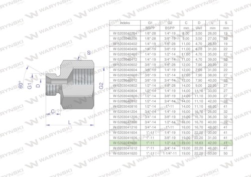 Tulejka różnicowa hydrauliczna calowa AB 1"GZ x 1/2"GW BSP Waryński-25548
