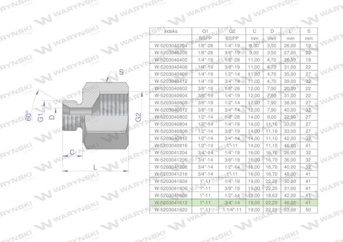 Tulejka różnicowa hydrauliczna calowa AB 1"GZ x 3/4"GW BSP Waryński-25554