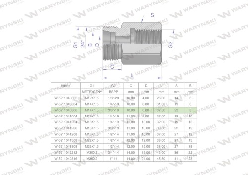 Tulejka różnicowa hydrauliczna AB M14x1.5 08L GZ x 3/8" BSP GW Waryński ( sprzedawane po 2 )-25612