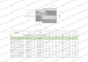 Tulejka różnicowa hydrauliczna metryczna AB M12x1.5 06L GZ x M10x1 GW Waryński ( sprzedawane po 2 )