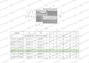 Tulejka różnicowa hydrauliczna metryczna AB M22x1.5 15L GZ x M18x1.5 GW Waryński ( sprzedawane po 2 )