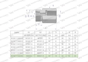 Tulejka różnicowa hydrauliczna metryczna AB 30x2 22L GZ x M26x1.5 GW Waryński