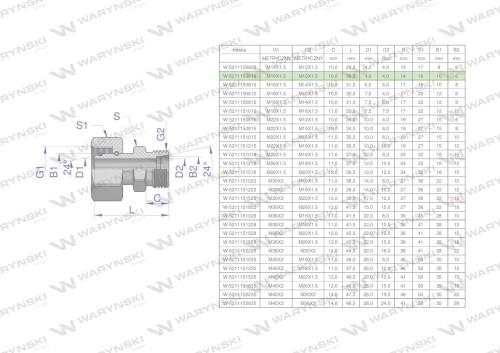 Złączka hydrauliczna metryczna AB (XKOR) A-M16x1.5 10L / B-M12x1.5 06L Waryński ( sprzedawane po 2 )-26825