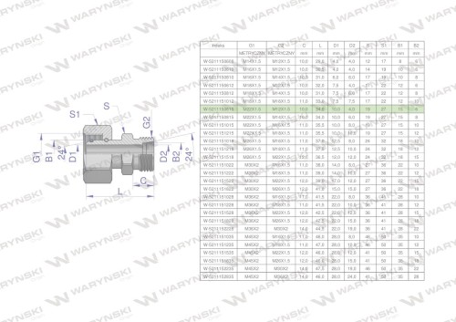 Złączka hydrauliczna metryczna AB (XKOR) A-M22x1.5 15L / B-M12x1.5 06L Waryński ( sprzedawane po 2 )-26837
