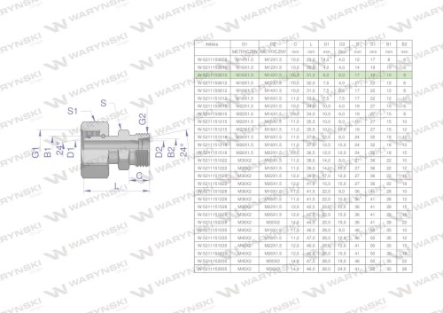 Złączka hydrauliczna metryczna AB (XKOR) A-M16x1.5 10L / B-M14x1.5 08L Waryński ( sprzedawane po 2 )-26843