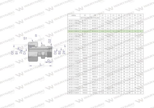 Złączka hydrauliczna metryczna AB (XKOR) A-M18x1.5 12L / B-M14x1.5 08L Waryński ( sprzedawane po 2 )-26849
