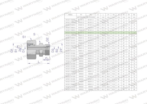 Złączka hydrauliczna metryczna AB (XKOR) A-M18x1.5 12L / B-M16x1.5 10L Waryński ( sprzedawane po 2 )-26861