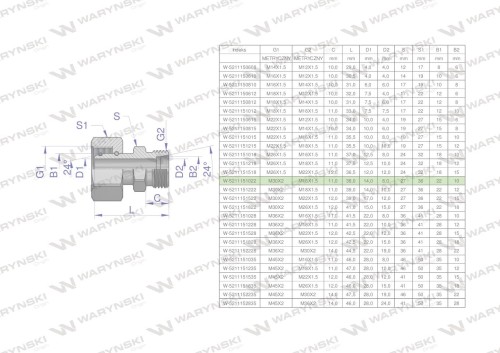 Złączka hydrauliczna metryczna AB (XKOR) A-M30x2 22L / B-M16x1.5 10L Waryński-26879