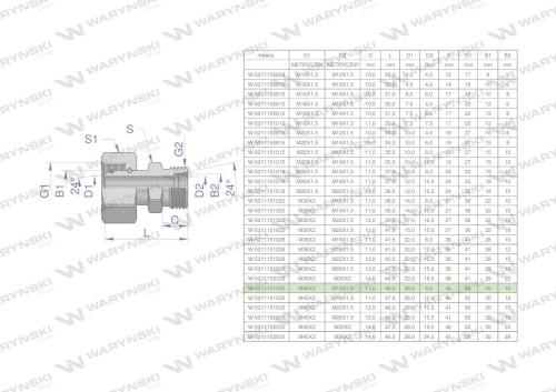 Złączka hydrauliczna metryczna AB (XKOR) A-M45x2 35L / B-M16x1.5 10L Waryński-26891