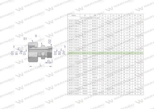 Złączka hydrauliczna metryczna AB (XKOR) A-M26x1.5 18L / B-M22x1.5 15L Waryński ( sprzedawane po 2 )-26927