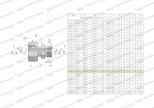 Złączka hydrauliczna metryczna AB (XKOR) A-M36x2 28L / B-M22x1.5 15L Waryński-26939