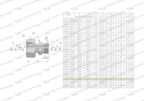 Złączka hydrauliczna metryczna AB (XKOR) A-M45x2 35L / B-M22x1.5 15L Waryński-26945