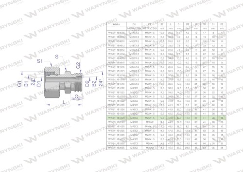 Złączka hydrauliczna metryczna AB (XKOR) A-M36x2 28L / B-M26x1.5 18L Waryński-26957