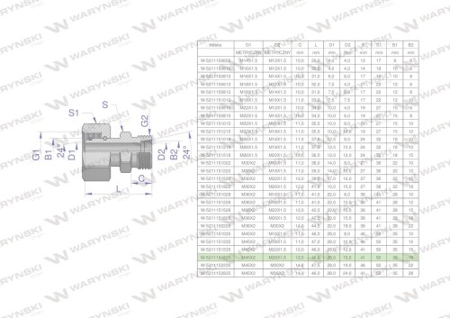 Złączka hydrauliczna metryczna AB (XKOR) A-M45x2 35L / B-M26x1.5 18L Waryński-26963