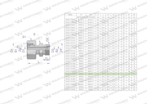 Złączka hydrauliczna metryczna AB (XKOR) A-M36x2 28L / B-M30x2 22L Waryński-26969