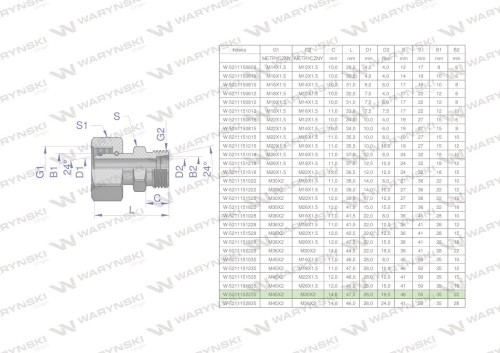 Złączka hydrauliczna metryczna AB (XKOR) A-M45x2 35L / B-M30x2 22L Waryński-26975