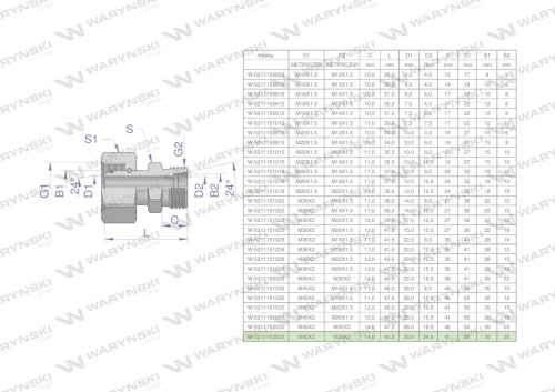 Złączka hydrauliczna metryczna AB (XKOR) A-M45x2 35L / B-M36x2 22L Waryński-26981
