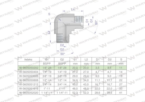 Kolanko hydrauliczne calowe BB 1/8" BSP (XW) Waryński ( sprzedawane po 2 )-27082