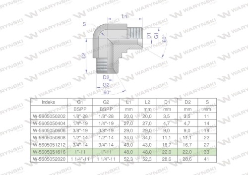 Kolanko hydrauliczne calowe BB 1" BSP (XW) Waryński-27111