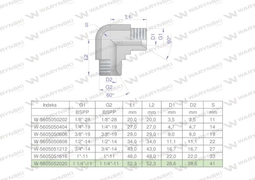 Kolanko hydrauliczne calowe BB 1 1/4" BSP (XW) Waryński-27117