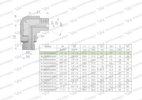Kolanko hydrauliczne nastawne calowe BB 1/4" x 1/4" BSP z regulacją Waryński-27183