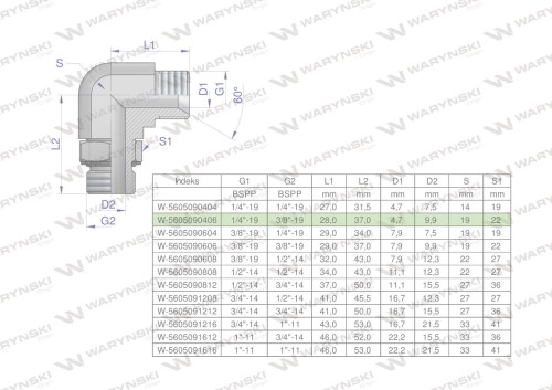 Kolanko hydrauliczne nastawne calowe BB 1/4" x 3/8" BSP z regulacją Waryński-24735