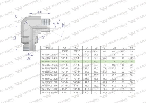 Kolanko hydrauliczne nastawne calowe BB 3/8" x 1/4" BSP z regulacją Waryński-24741